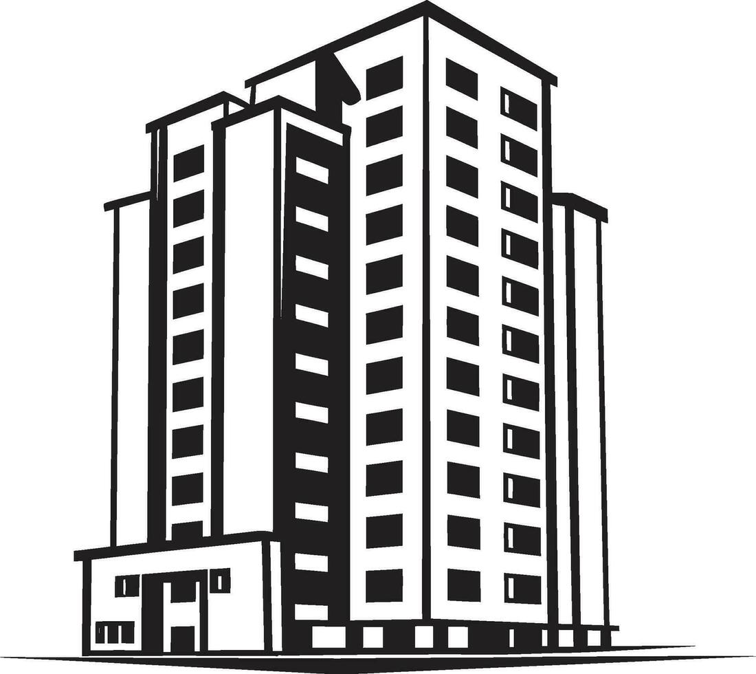 ciudad vista impresiones multiflora edificio en vector icono urbano líneas de torre multipiso skyscape vector emblema diseño