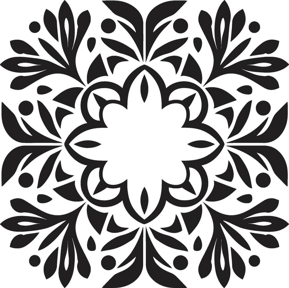 Vector Icon with Floral Patterns Geometric Black Design Floral Symmetry Geometric Tile Logo in Black Vector