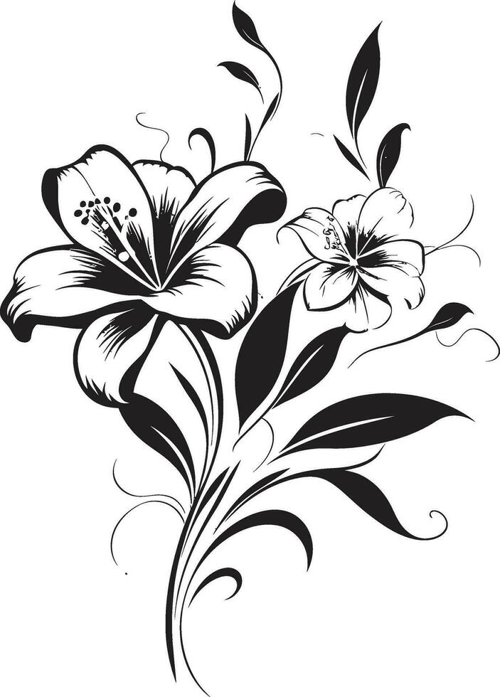 Chic Inked Petal Tales Handcrafted Floral Logo Vectors Nocturnal Petal Harmony Hand Drawn Black Floral Vectors