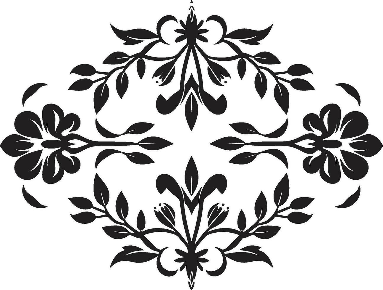 Floral Fusion Black Vector Emblem Design Artistic Flora Hand Drawn Black Vector Icon