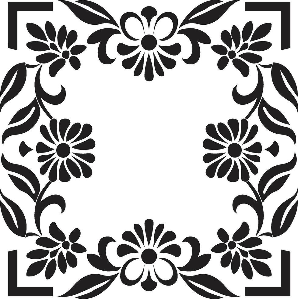 teselado jardín negro vector icono con florales estampado flores geométrico floral loseta modelo