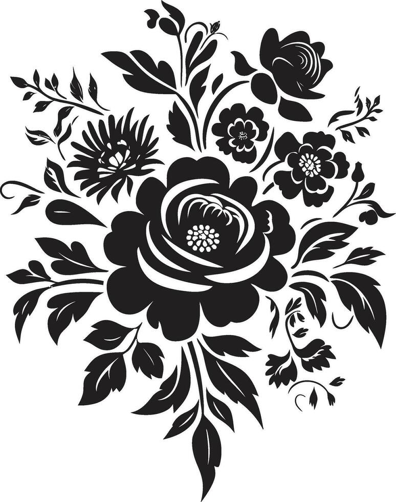 Enchanted Bloom Fusion Black Floral Design Sophisticated Flower Posy Decorative Black Logo vector