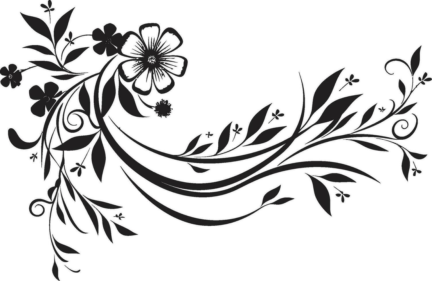 Ink Noir Botanical Odyssey Vintage Black Emblem Sketches Elegant Floral Whispers Monotone Vector Iconic Designs