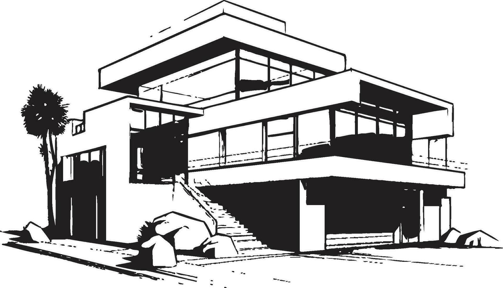 Iconic Contemporary Villa Building Structure in Vector Logo Villa Framework Blueprint Emblematic Design in Vector Icon