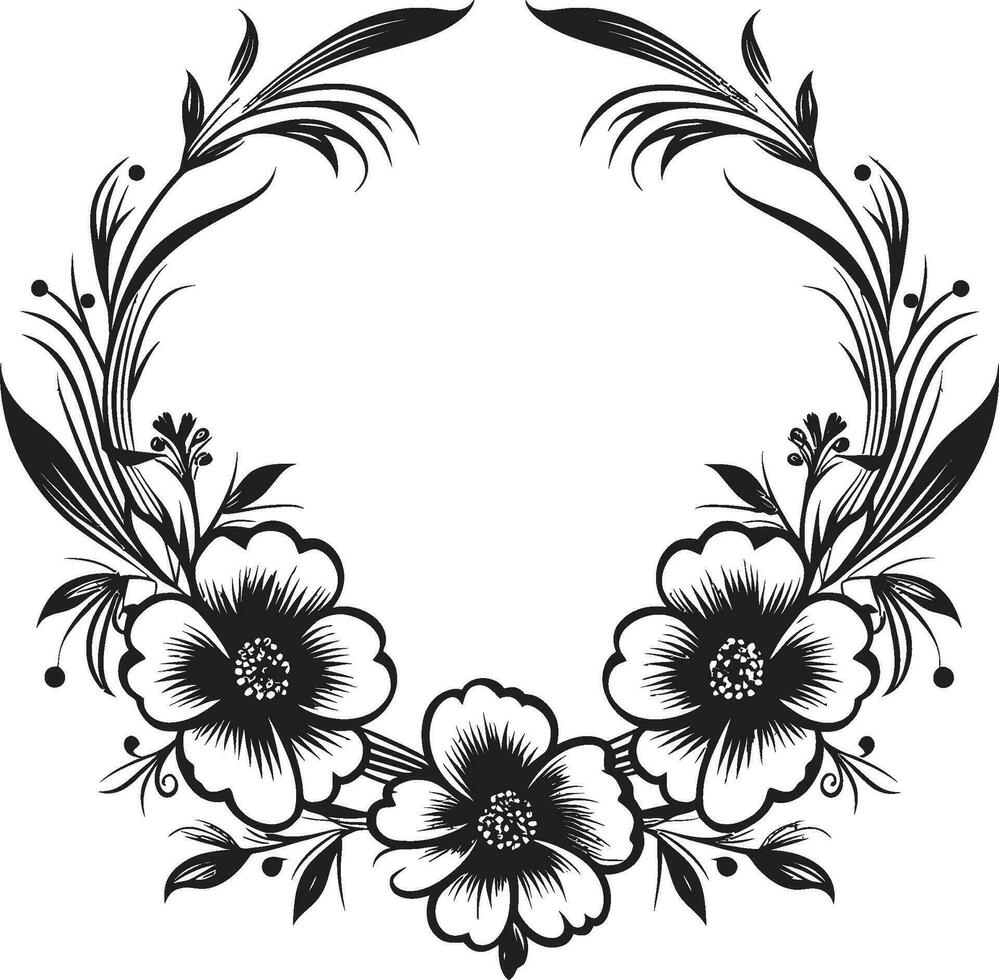 Intricate Bloom Boundary Decorative Black Icon Vintage Blossom Frame Black Floral Logo vector