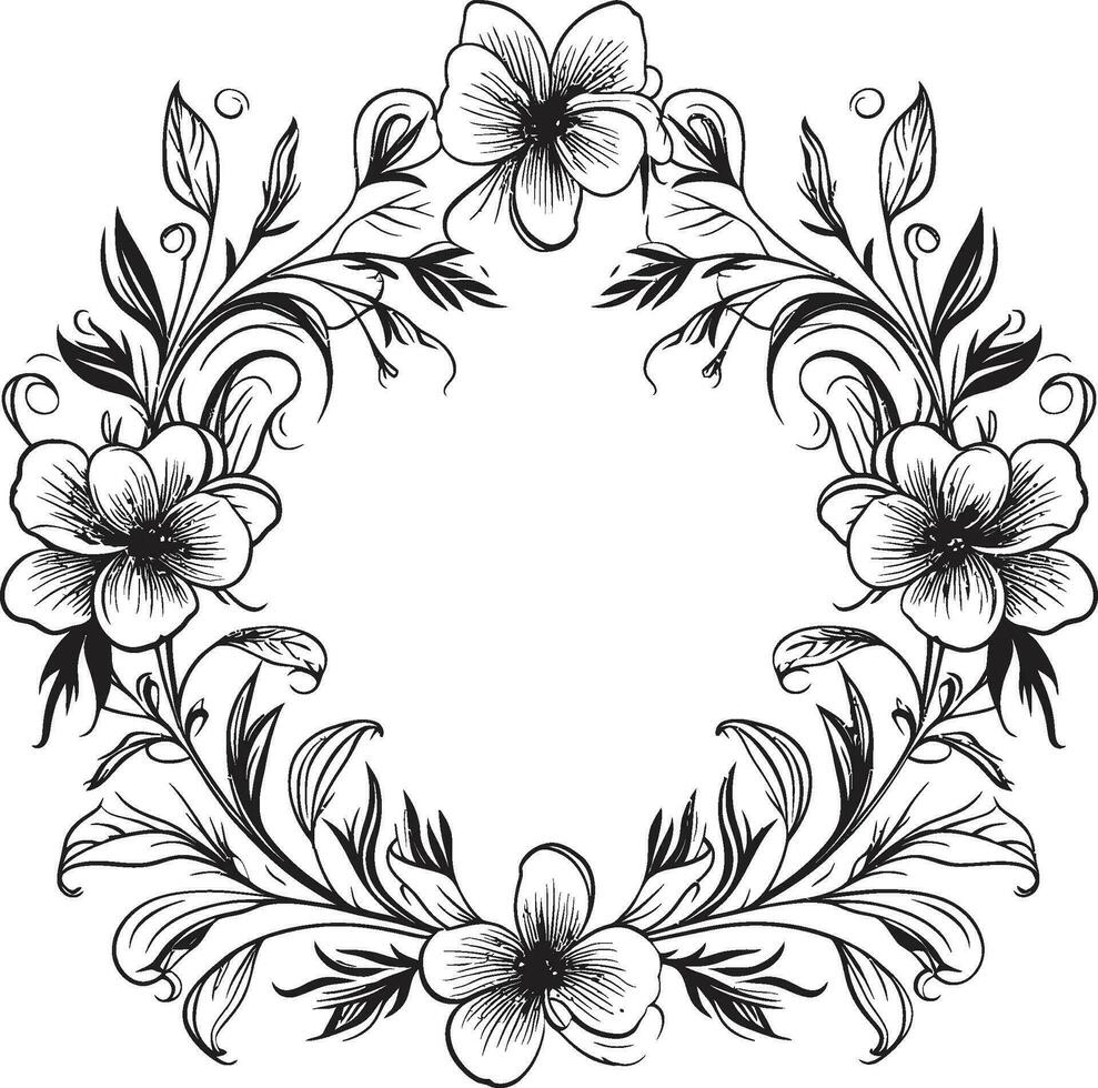 Botanic Whispers Vector Logo with Frame Elegant Vines Black Floral Frame Design