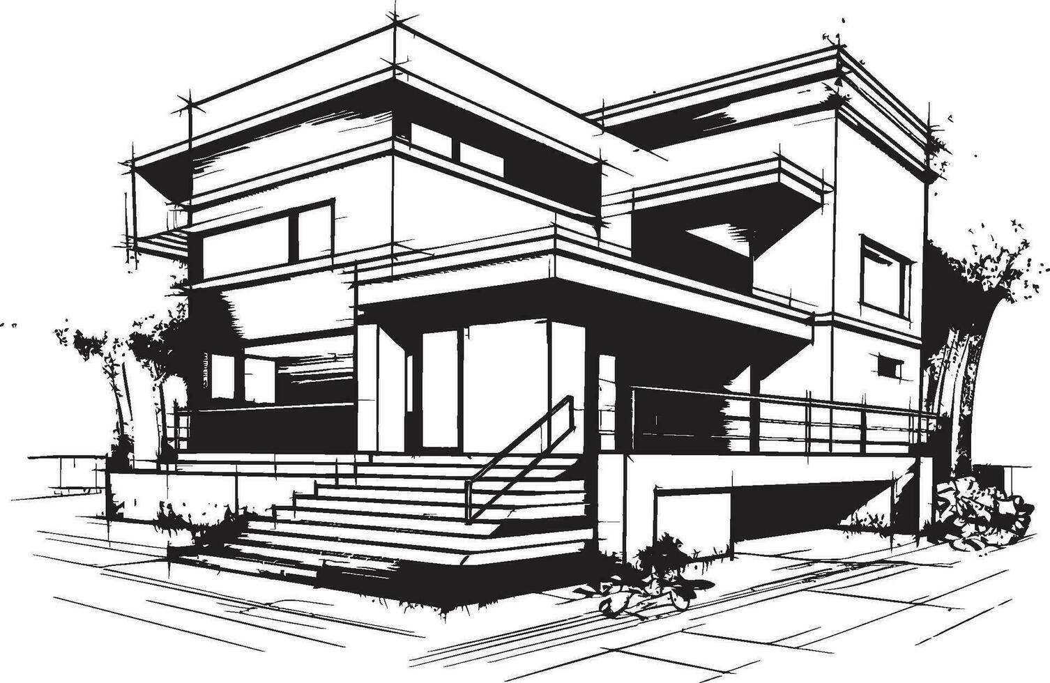 Pair House Sketch Duplex Design Vector Icon Concept Twin Domicile Impression Duplex House Sketch in Vector Logo