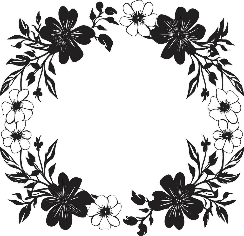 Enchanted Frame Flourish Decorative Black Emblem Sophisticated Floral Border Black Frame Icon vector