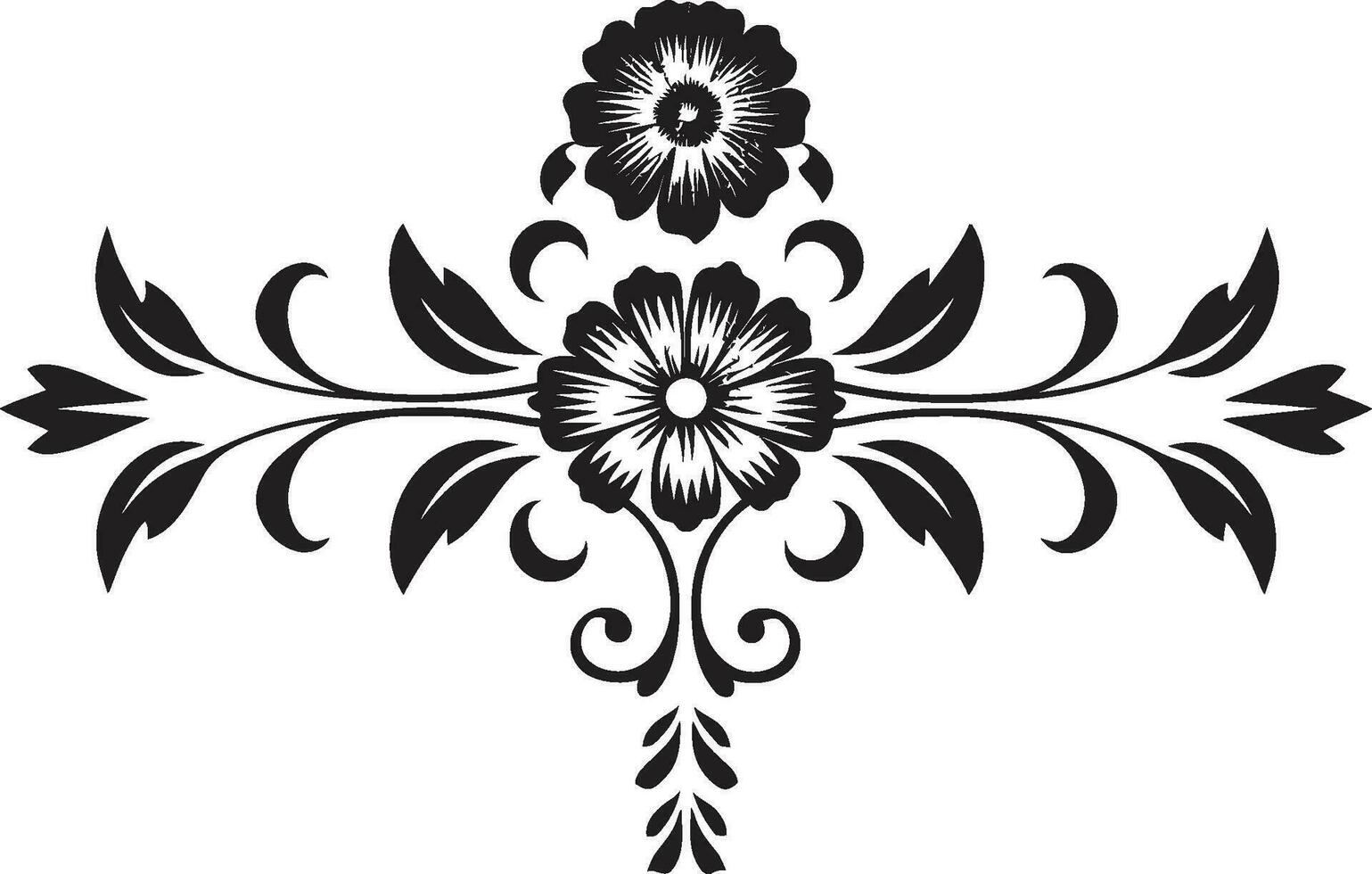 Artisanal Petal Vines Decorative Line Border Gilded Floral Tracery Line Emblem Icon vector
