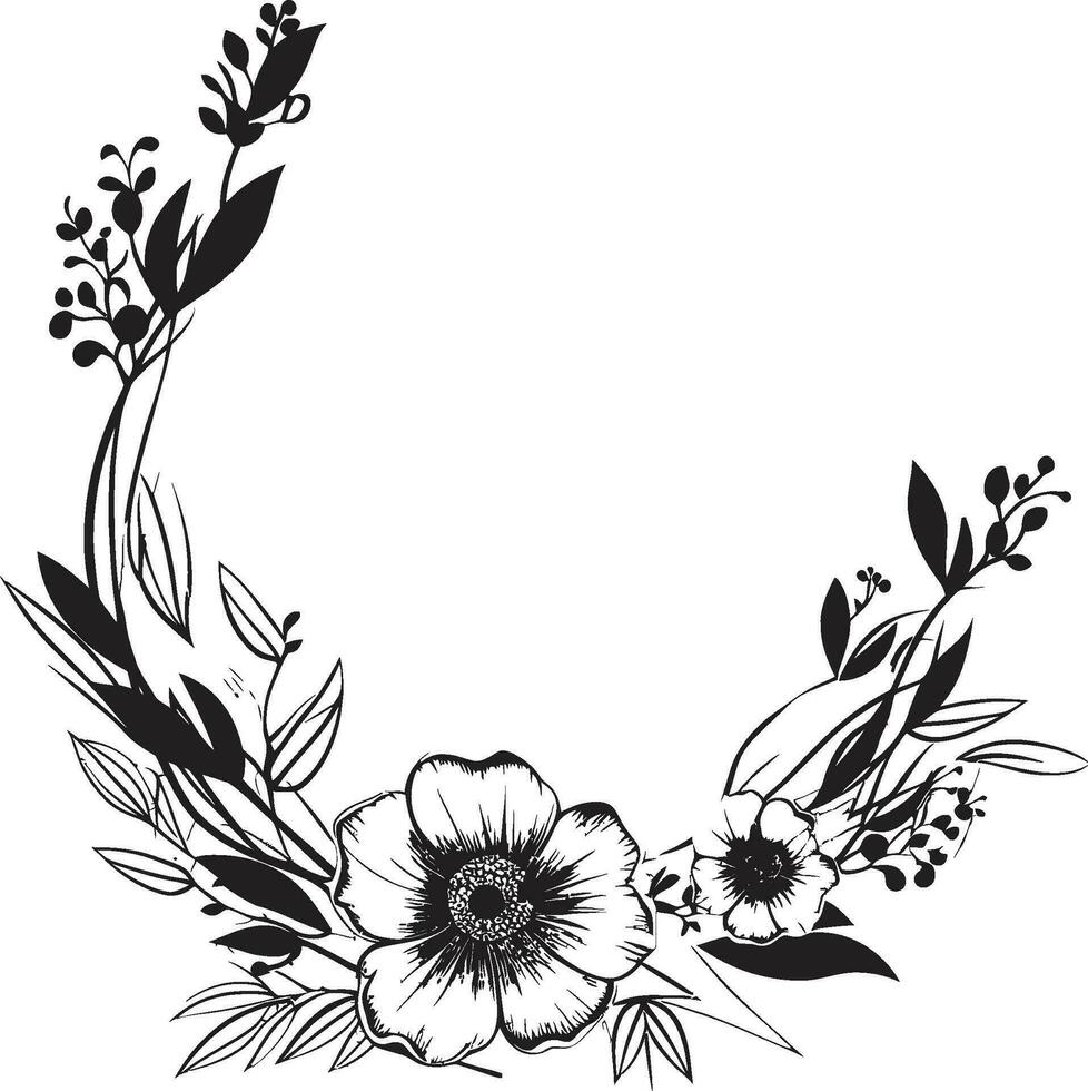 Clean Vector Petal Sketch Iconic Hand Drawn Emblem Elegant Minimalist Bouquet Black Vector Logo Element