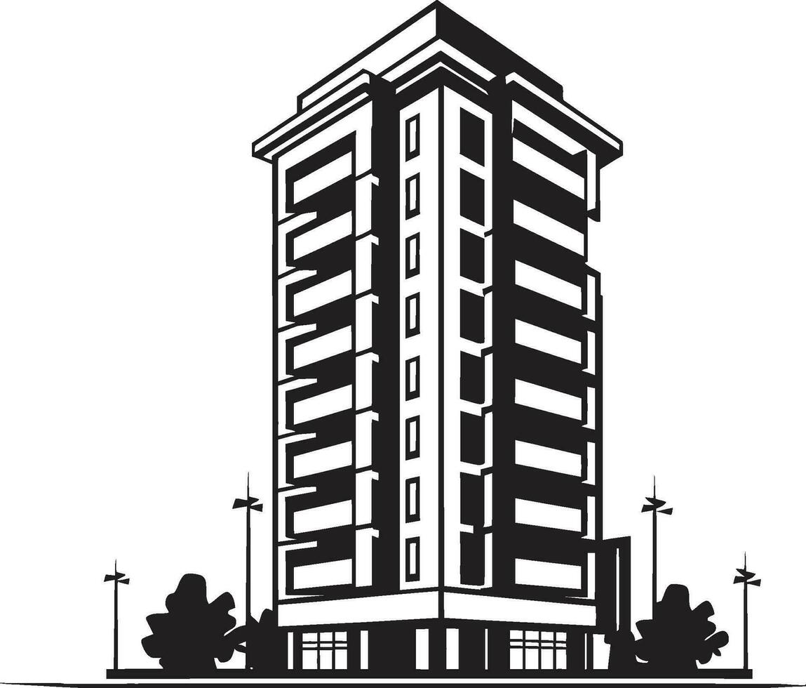 Cityline Vista Multifloor Cityscape Emblem in Vector Downtown Elevation Multifloral City Building Vector Icon