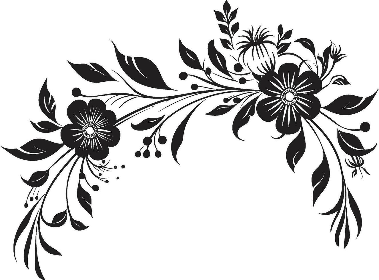 Crafted Botanics Hand Drawn Black Icon Logo Artistic Flora Hand Drawn Black Vector Emblem