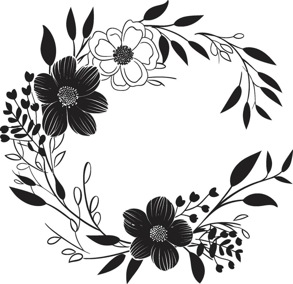 Elegant Blossom Enclosure Black Floral Frame Logo Chic Botanical Surround Decorative Black Vector Icon