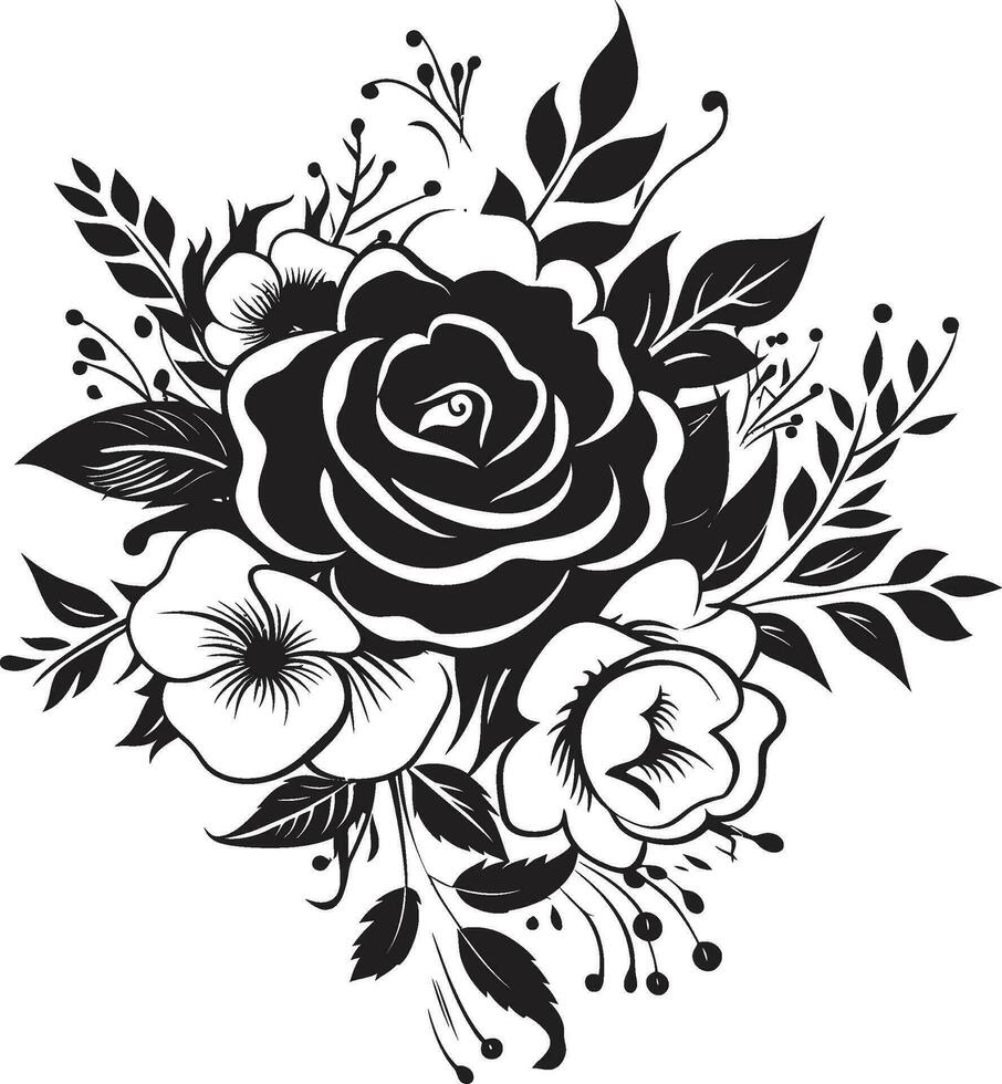 Gothic Floral Posy Black Vector Emblem Harmonious Bouquet Charm Decorative Black Logo