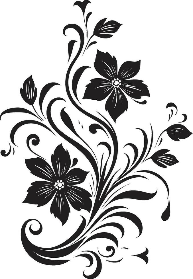 Stylish Noir Floral Ornament Iconic Logo Detail Delicate Handcrafted Petals Black Vector Icon Design