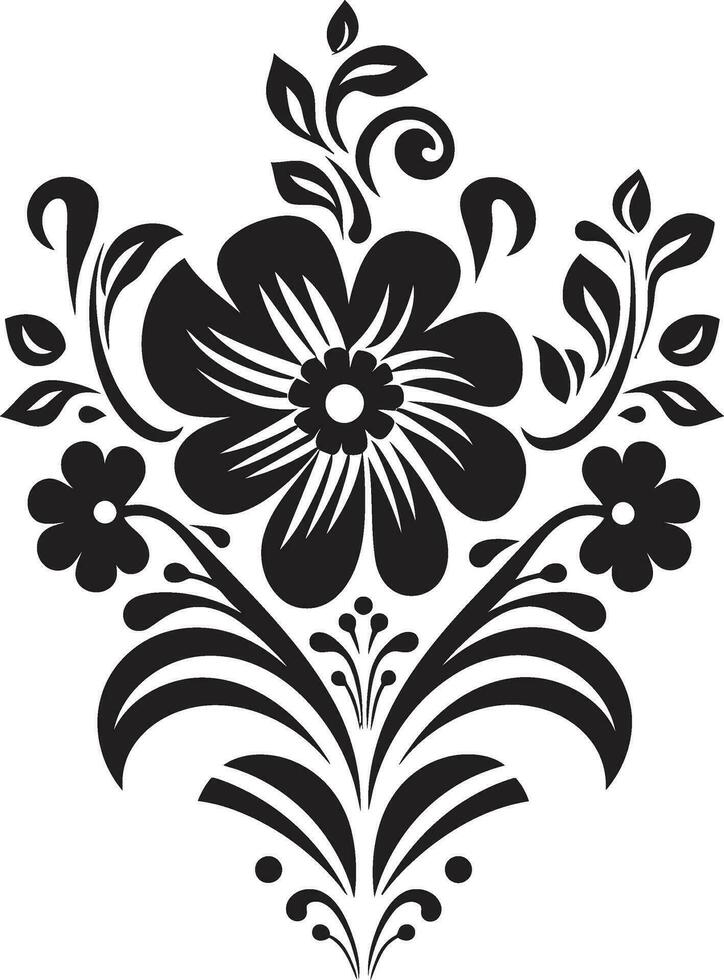 Elegant Floral Composition Hand Rendered Vector Icon Dynamic Noir Blooms Hand Drawn Black Vector Emblem