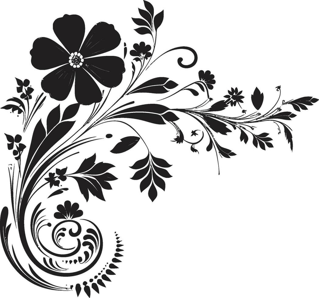 Graceful Handcrafted Bloom Iconic Vector Logo Organic Floral Sketch Black Vector Icon Design