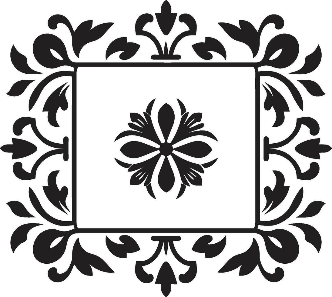 estructurado floraciones geométrico floral diseño botánico mosaico negro vector icono