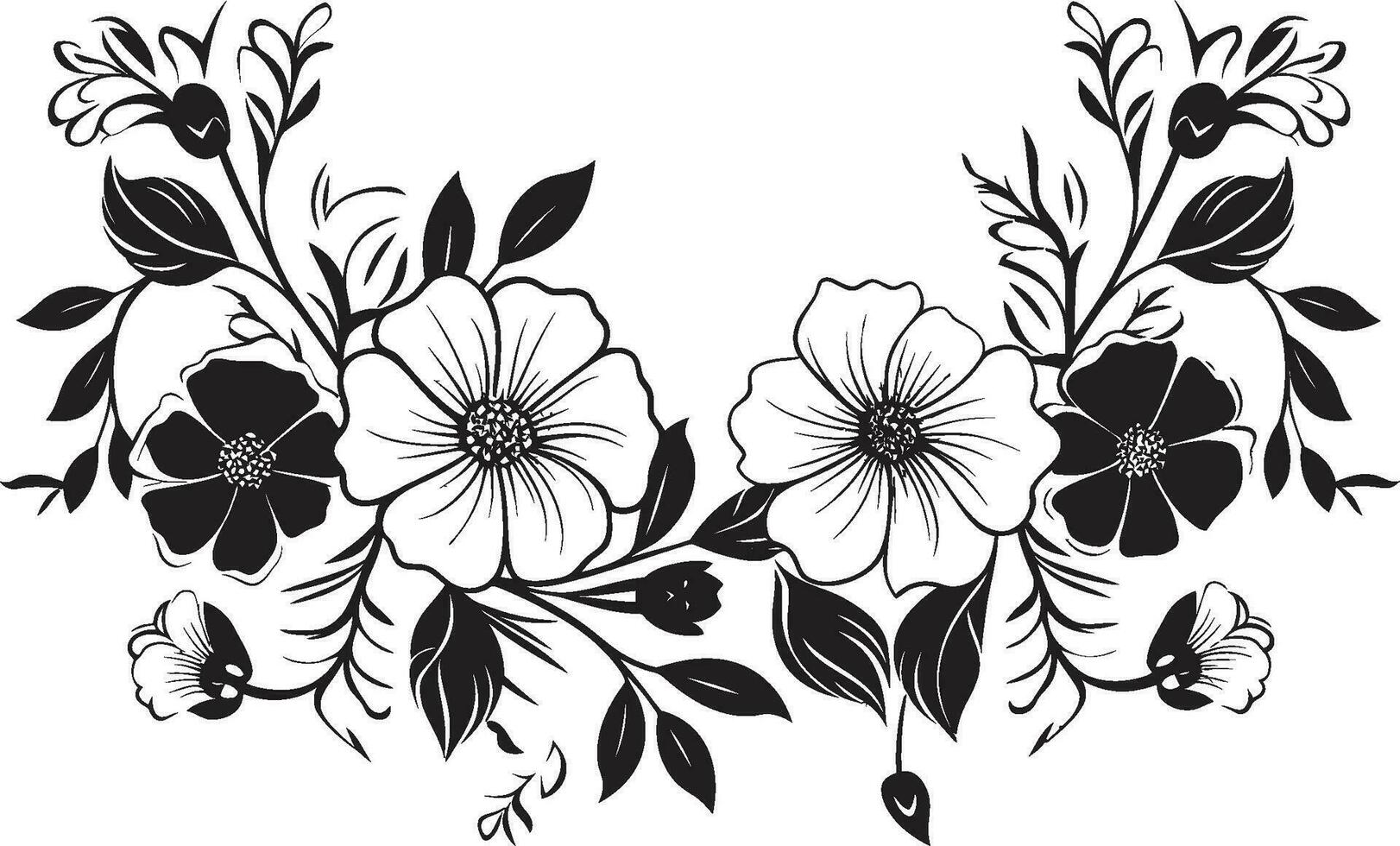 Whimsical Noir Blossom Impressions Invitation Card Icons Graphite Botanical Artistry Black Emblematic Vectors