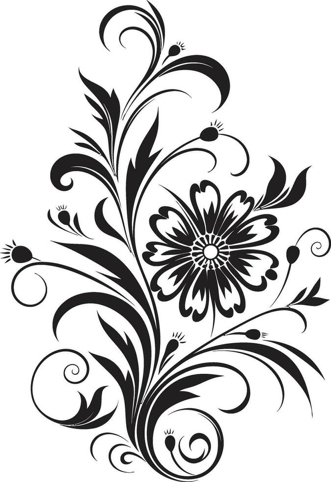 Abstract Hand Rendered Blossoms Elegant Logo Design Sophisticated Floral Pattern Vector Iconic Element