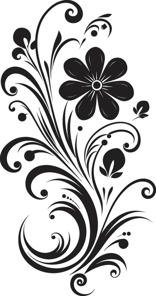 Whimsical Floral Elegance Hand Rendered Vector Icon Intricate Blossom Accents Black Design Element