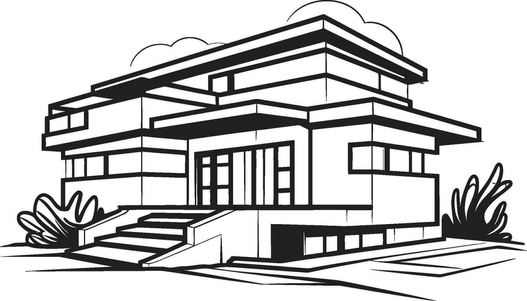 Symmetrical Duplex Vision Sketch Idea in Vector Icon Twin Residence Concept Sketch Design for Duplex House