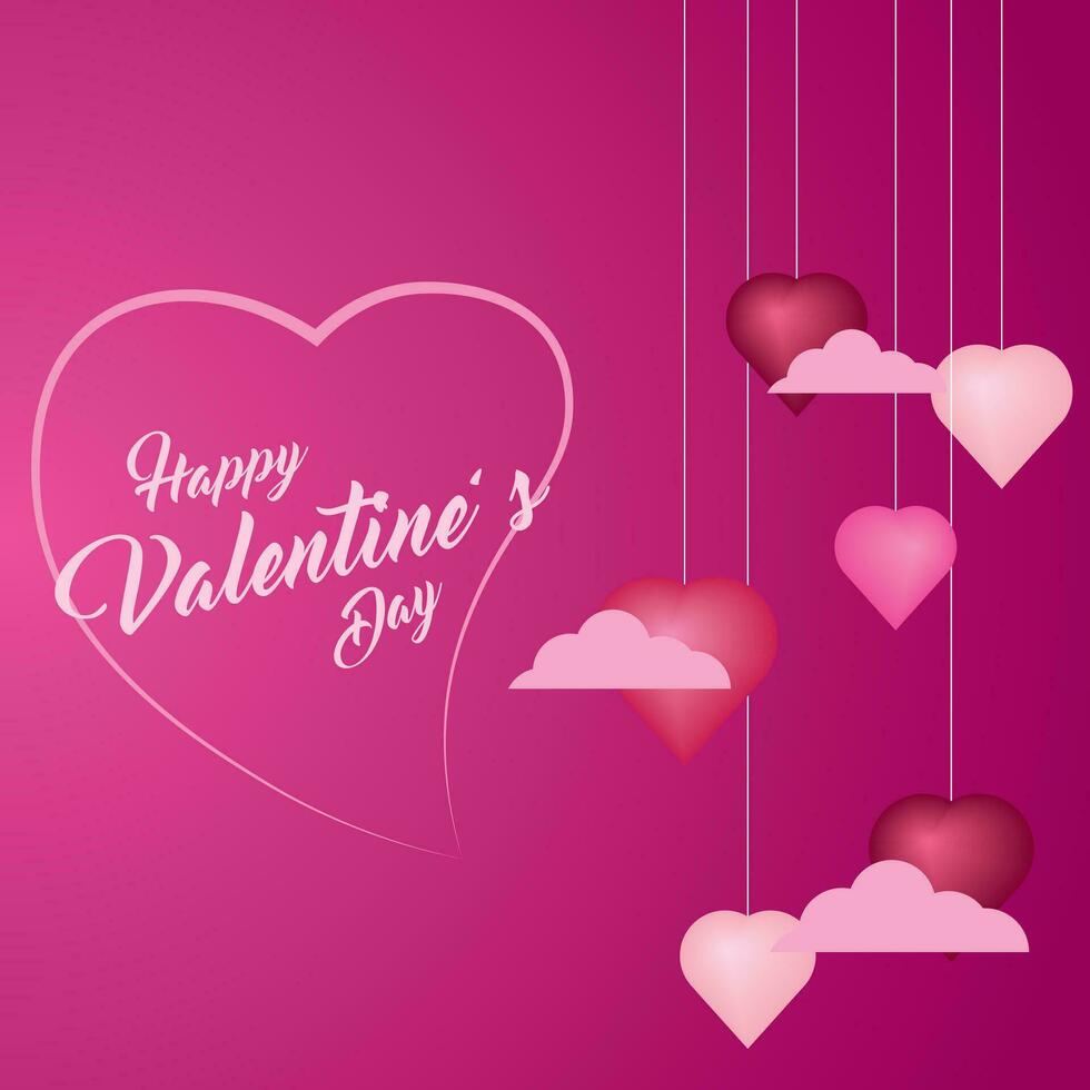 Background design with three-dimensional hearts and clouds. Place for text. Happy Valentine's Day sale header. vector