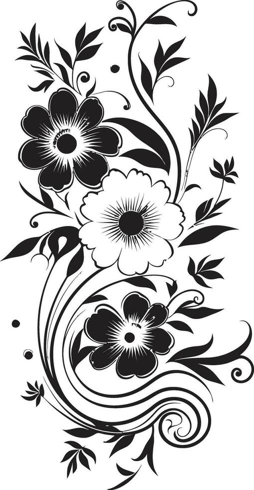 Hand Drawn Noir Design Iconic Emblem Inky Botanical Flourish Vector Icon