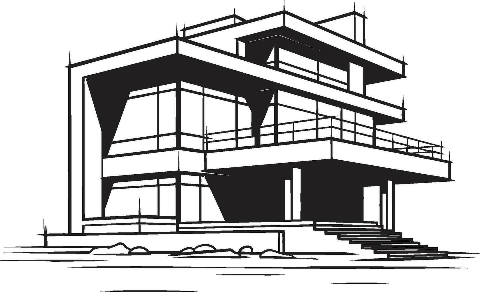 Sleek Urban Villa Sketch Modern City Villa in Black Outline Modern Cityline Abode Villa Icon in Bold Black Outline vector