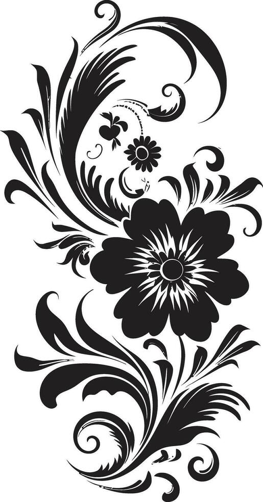 Artistic Floral Flourish Black Icon Inky Botanical Elegance Vector Design