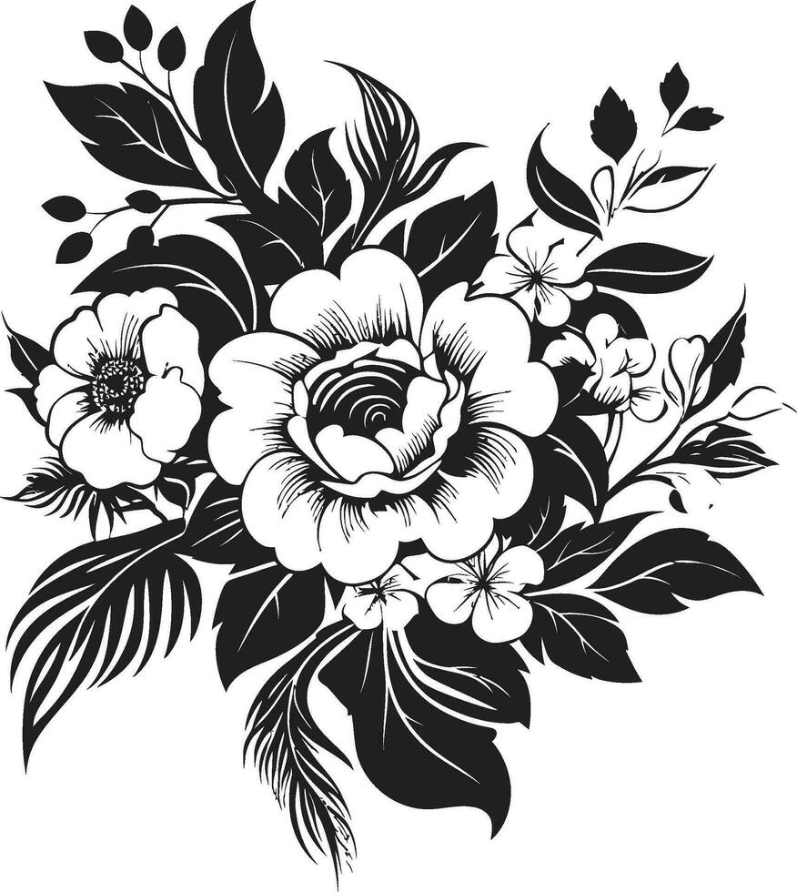 eterno ramo de flores fusión negro emblema diseño susurro floración popurrí decorativo negro vector