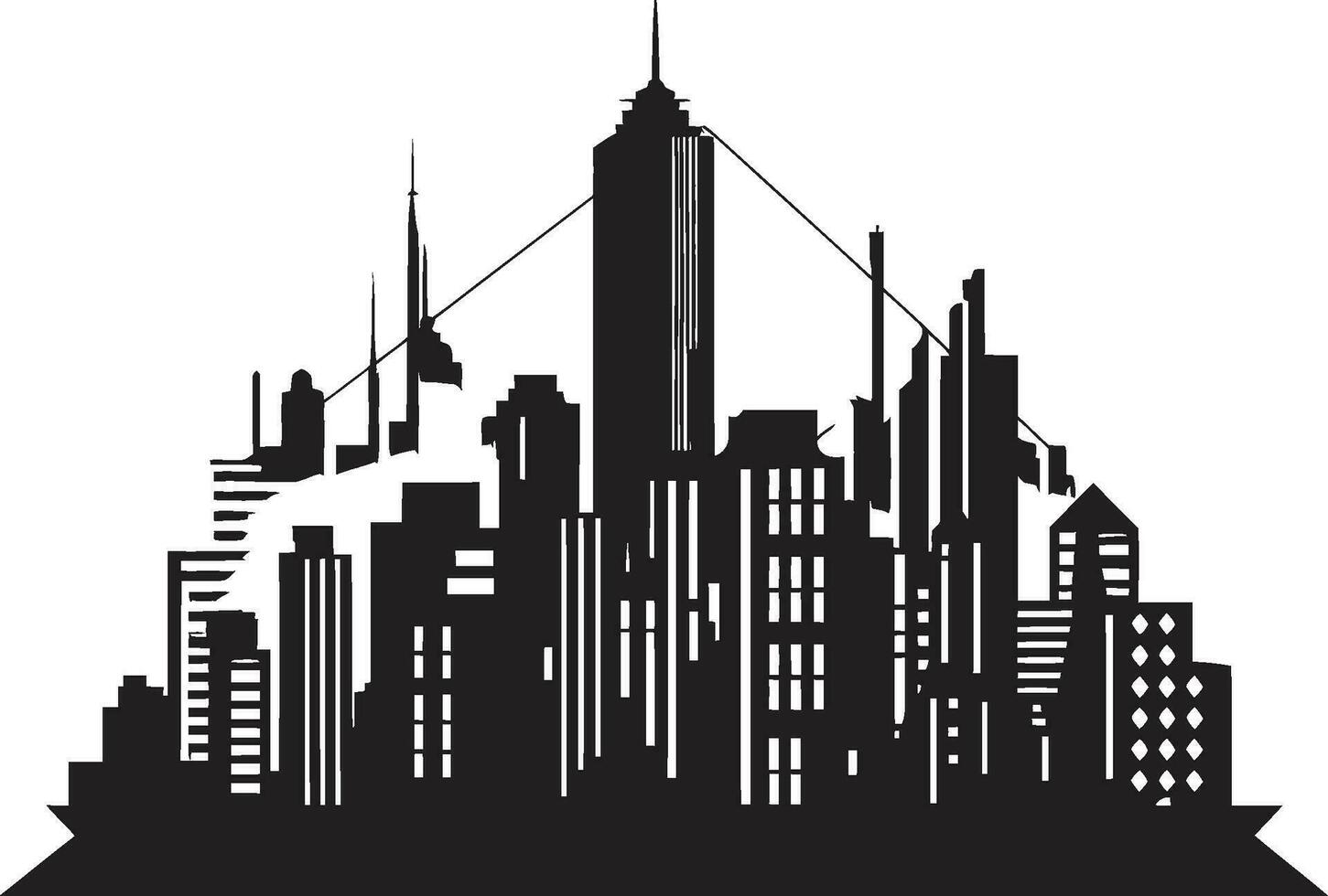 Cityscape Multifloor Sketch Urban Building in Vector Icon Downtown Tower Impression Multifloor Cityscape Vector Logo
