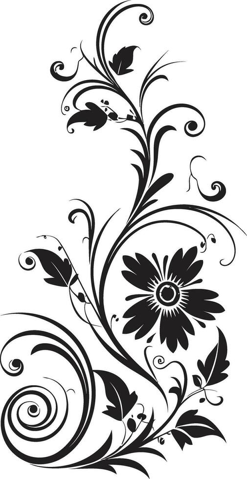 Vintage Floral Elegance Hand Rendered Vector Icon Chic Botanical Artistry Black Iconic Logo Design