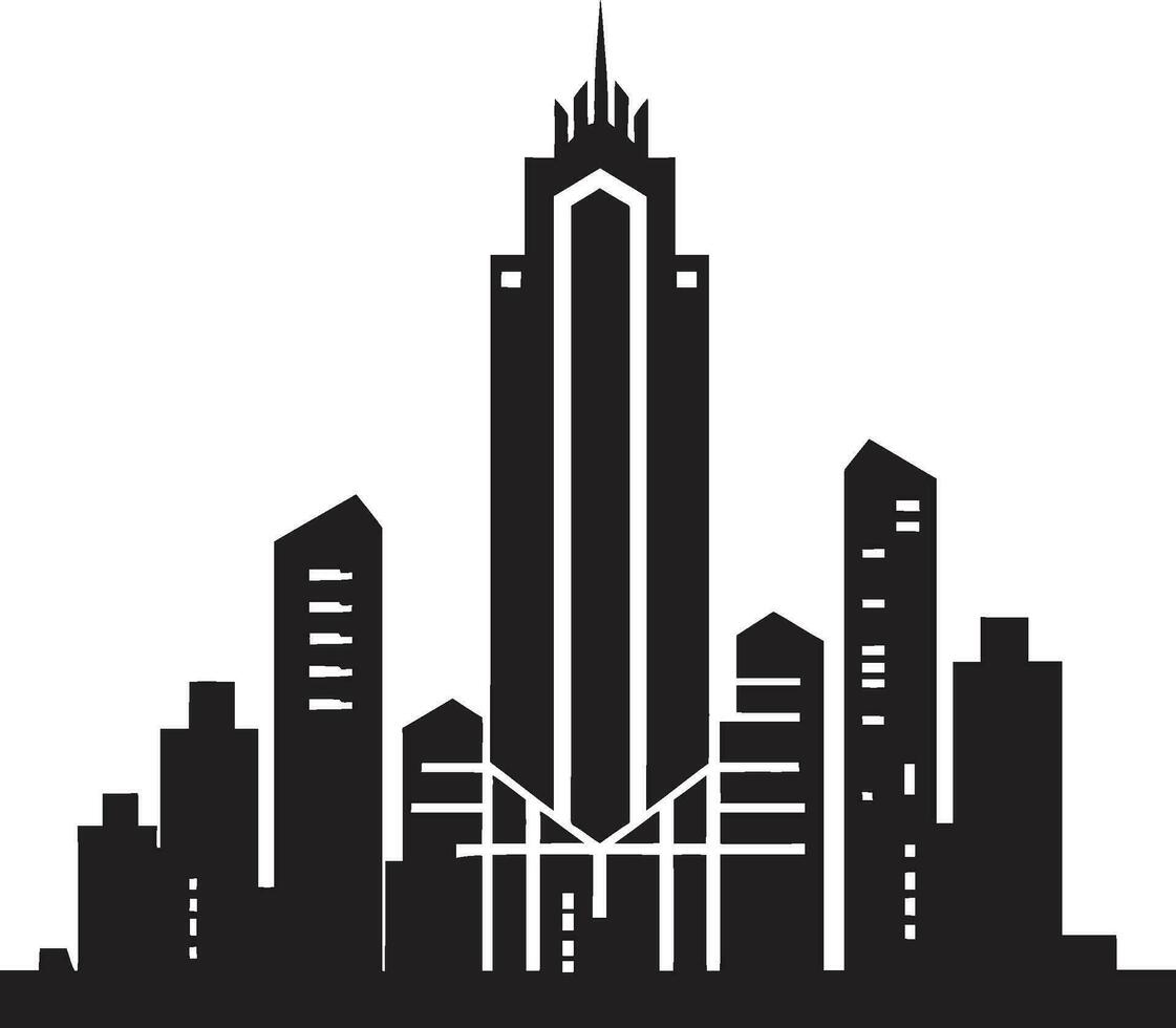 Skyscraper Cityline Blueprint Multifloor Vector Logo Design Cityline Skyscraper Silhouette Multifloor Building in Vector Logo