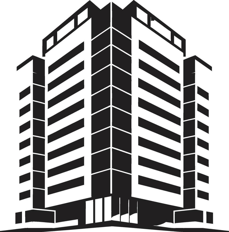 céntrico skyscape sinfonía multipiso edificio en vector logo ciudad maravilla alturas multifloral rascacielos vector emblema