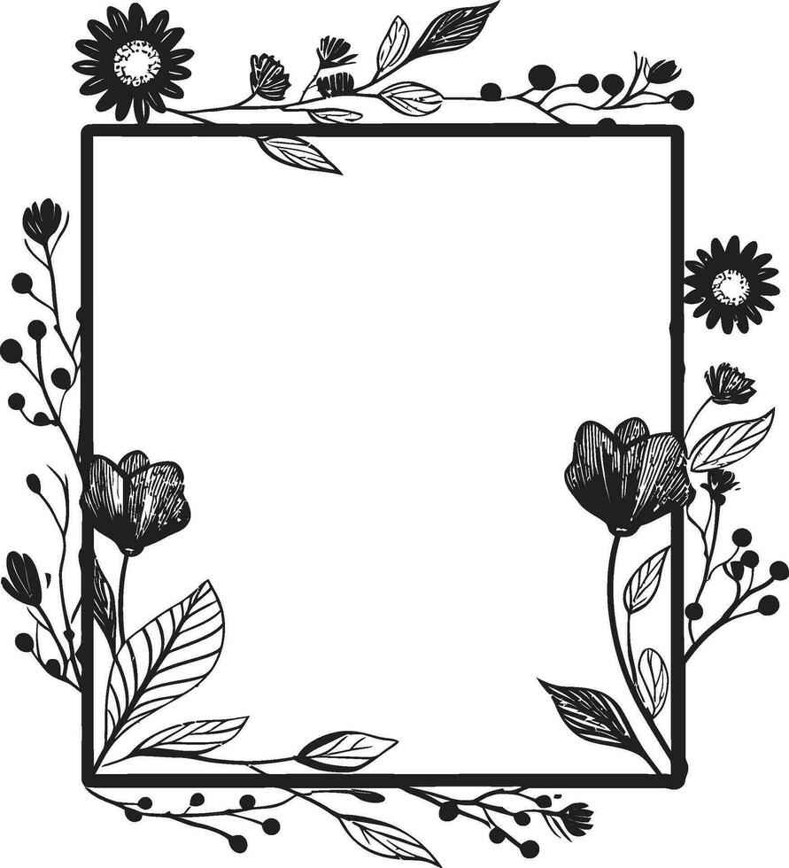Minimalist Botanical Sketch Elegant Black Icon Design Graceful Hand Drawn Florals Noir Vector Logo Icon