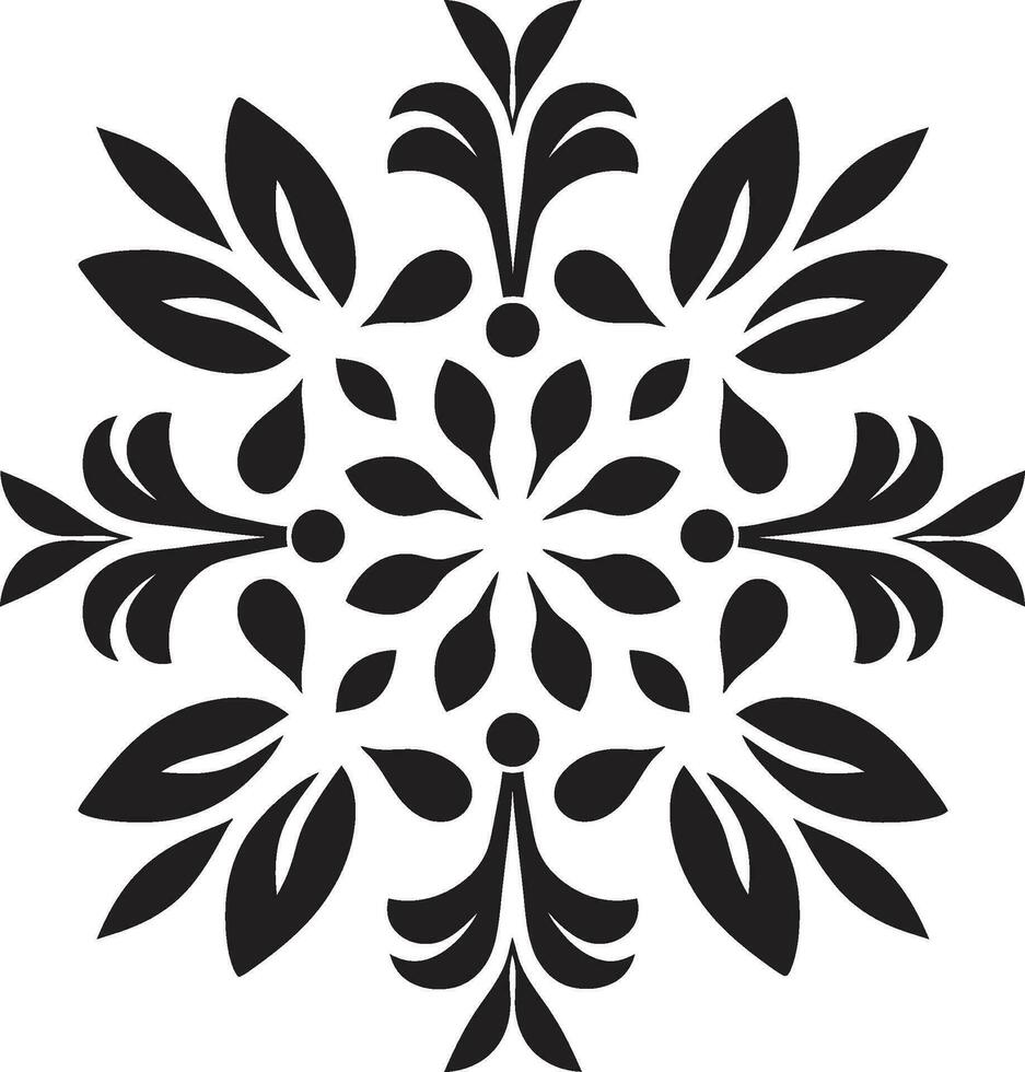 Abstract Petal Art Black Vector Tile Design Structured Blooms Geometric Floral Icon