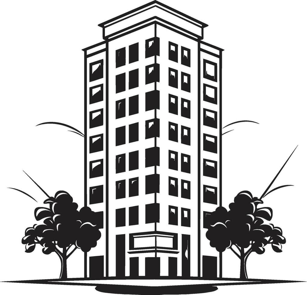 Urban Cityline Vista Multifloor Cityscape Vector Icon Design Downtown Skyscape Symphony Multifloor Building in Vector Logo