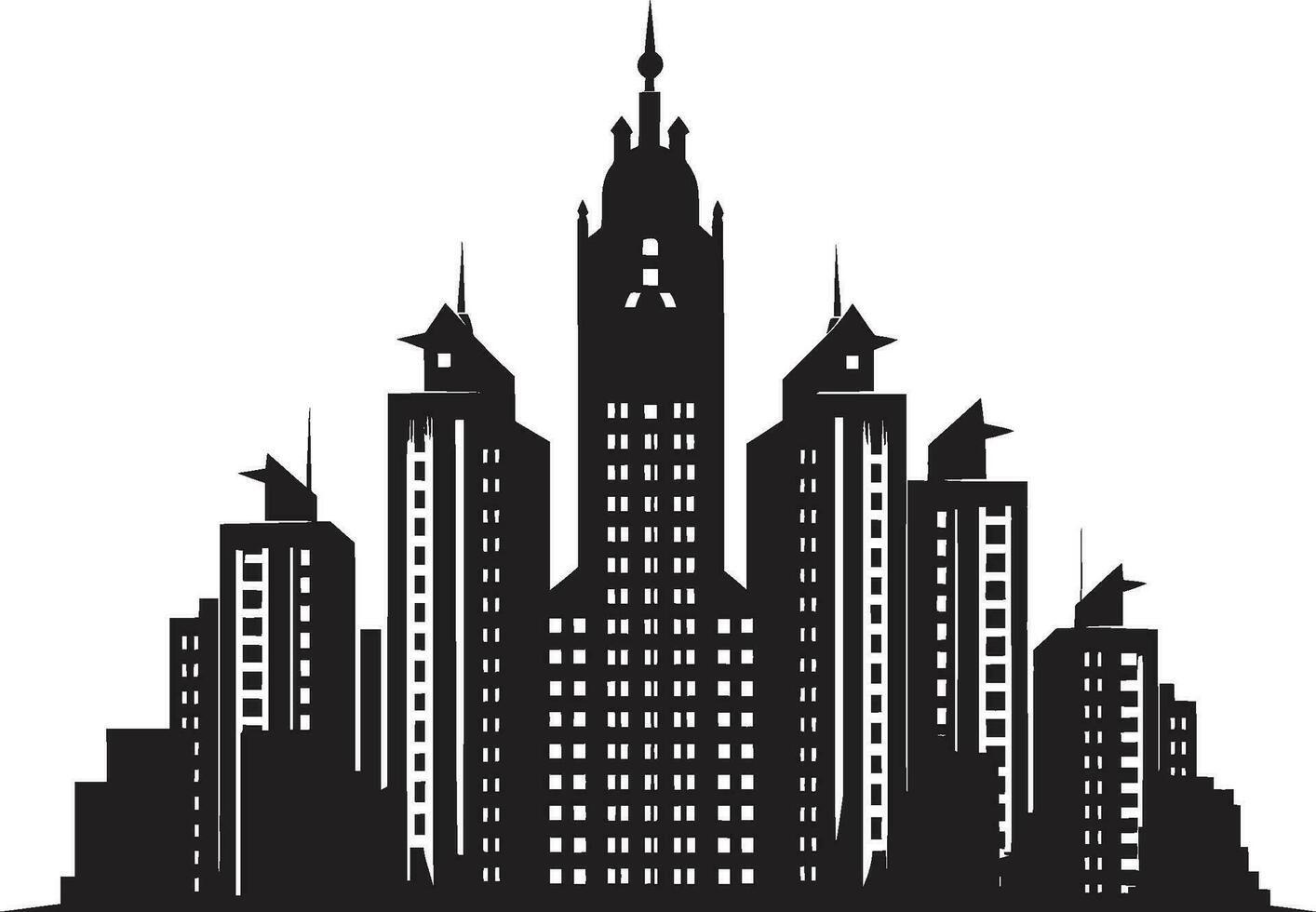 Skyline Cityline Blueprint Urban Building in Vector Icon Metropolitan Tower Sketch Multifloor Cityscape Vector Logo