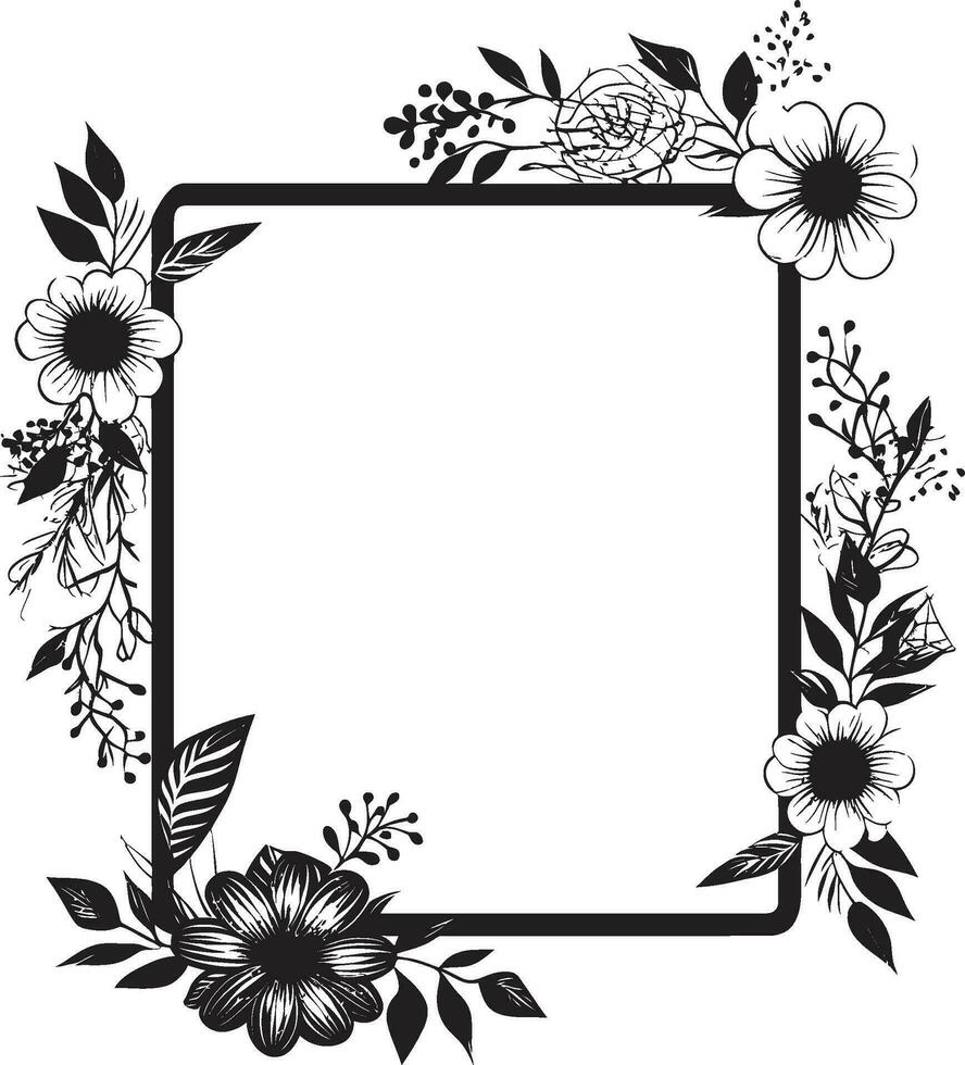 Sleek Floral Elegance Black Vector Iconic Design Simple Hand Drawn Florals Iconic Logo Element