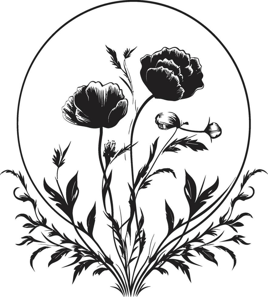 Ink Noir Botanical Whispers Black Floral Emblem Vectors Noir Floral Symphony Intricate Black Logo Design Elements