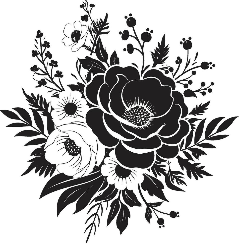 agraciado pétalo fusión decorativo negro emblema botánico flor popurrí negro vector ramo de flores logo