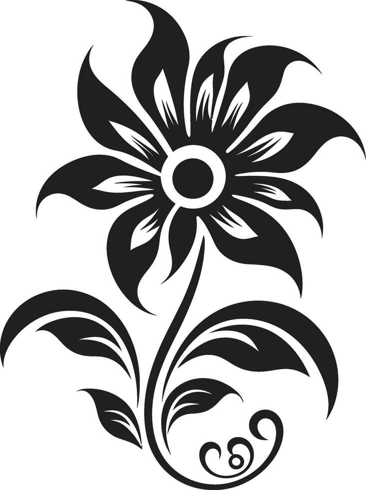 Sophisticated Flower Essence Single Black Emblem Abstract Floral Minimalism Black Vector Design