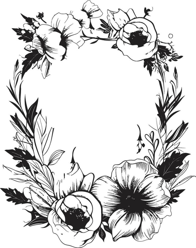 Clásico floración abarcar decorativo negro icono radiante floral rodear negro floral emblema vector