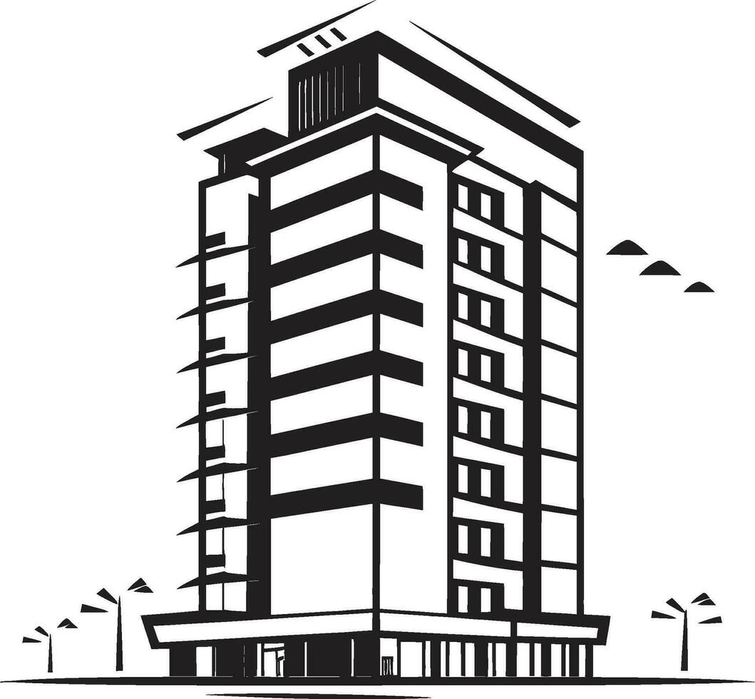 Cityscape Impression Multifloral Building in Vector Design Metropolis Silhouette Multifloor Cityscape Vector Emblem