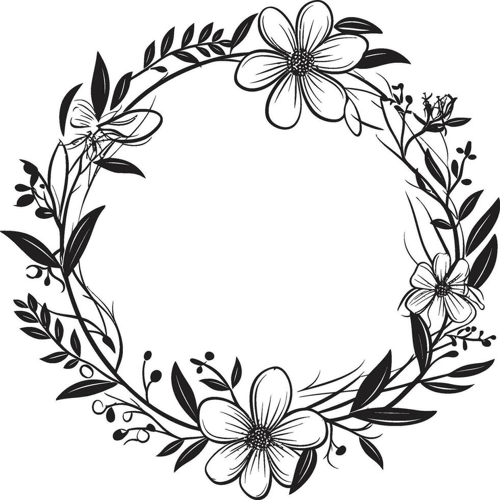 artístico pétalo giro Boda negro icono diseño minimalista guirnalda bosquejo negro floral emblema vector