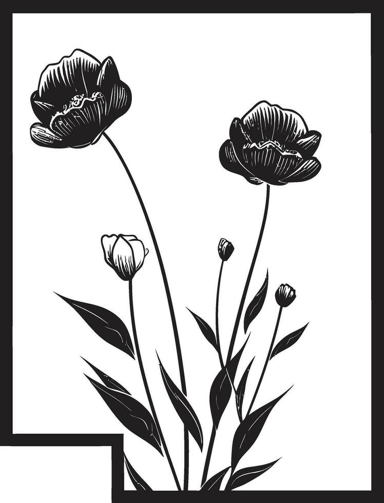 Clean Vector Botanicals Hand Drawn Emblem Elegant Noir Petal Arrangement Minimalist Icon