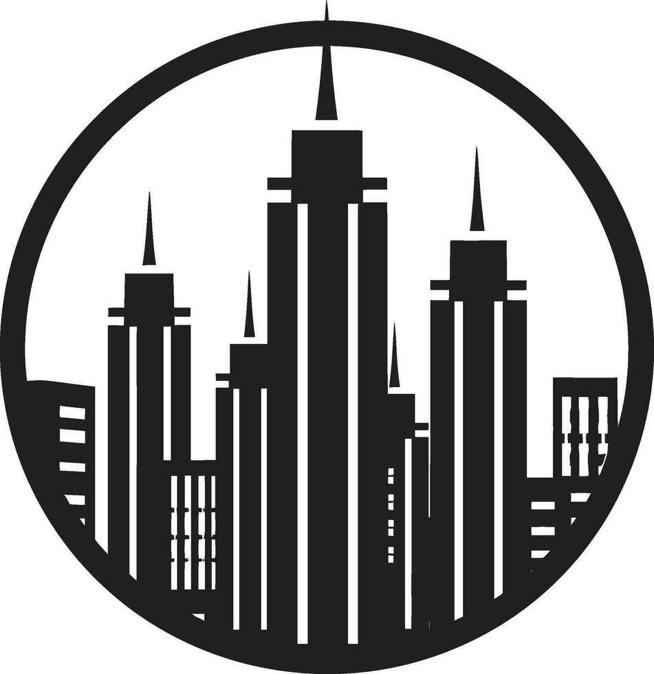 céntrico rascacielos emblema multipiso paisaje urbano vector icono ciudad torre silueta multipiso edificio en vector logo