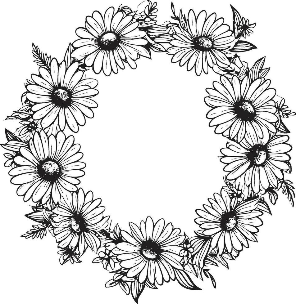 Botanical Flourish Daisy Flower Frame Black Icon Dynamic Daisy Outline Black Vector Logo Design