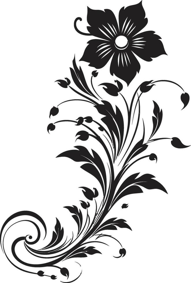 Elegant Noir Intricacies Handcrafted Black Logo Design Chic Floral Elegance Hand Rendered Vector Icon